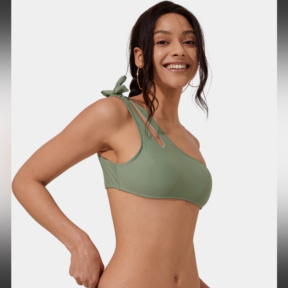 One Shoulder Double Straps Knot‎ Cut Out Bikini Top Swimsuit​​